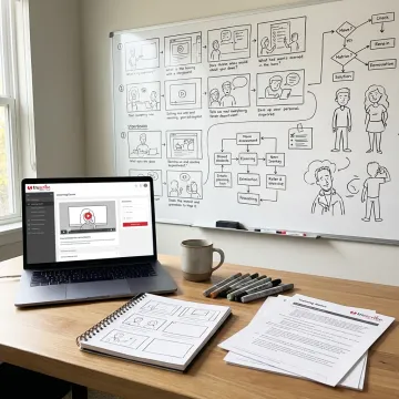 Illustrated eLearning design and development workspace