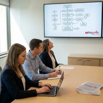 Corporate learning workshop with whiteboard visuals