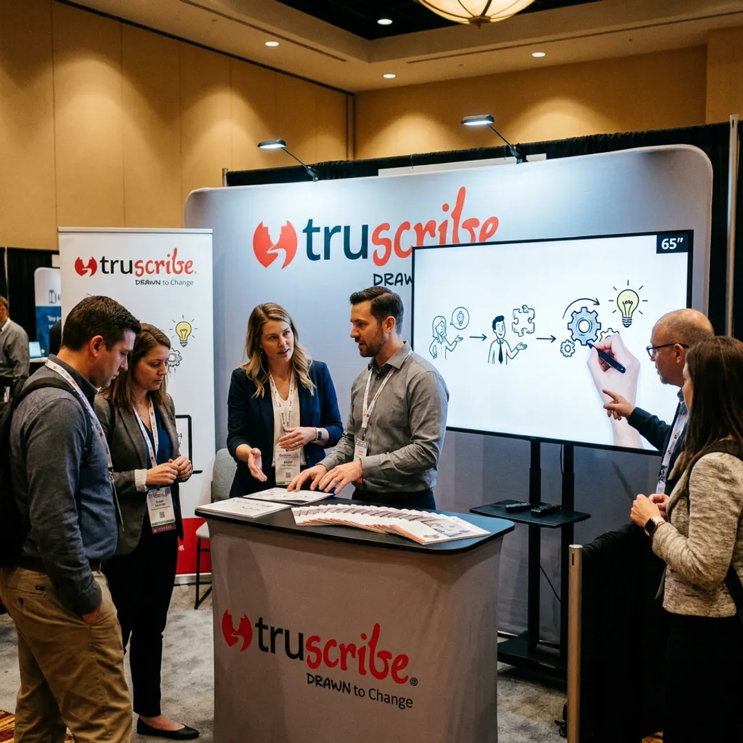 Animated whiteboard video playing at a trade show booth