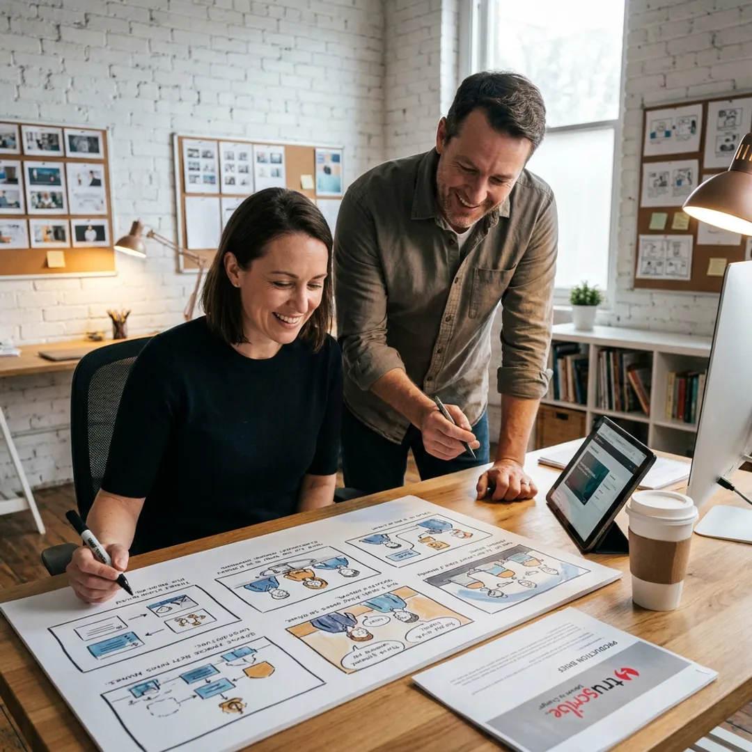 Illustrated eLearning course development on a digital screen