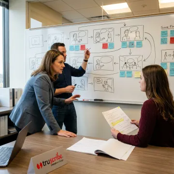 Consultants designing illustrated corporate training content