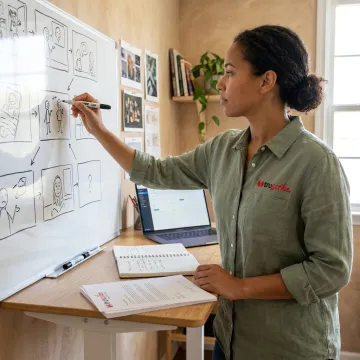 Instructional designer planning illustrated training content