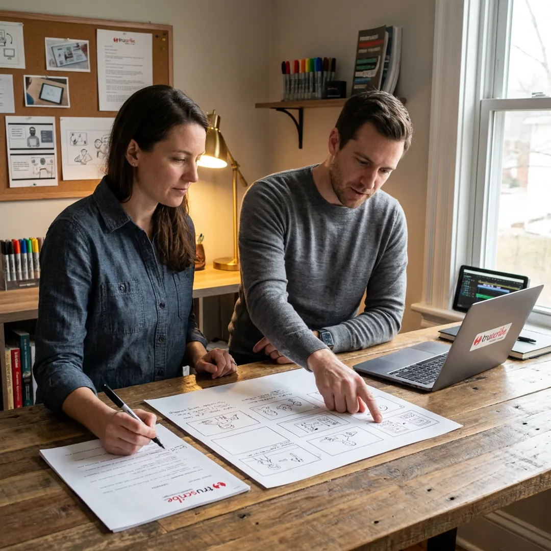 Whiteboard animation production team planning a corporate explainer video