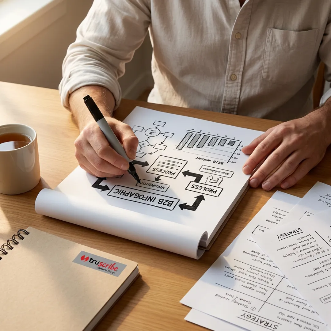 Designer sketching a B2B infographic process