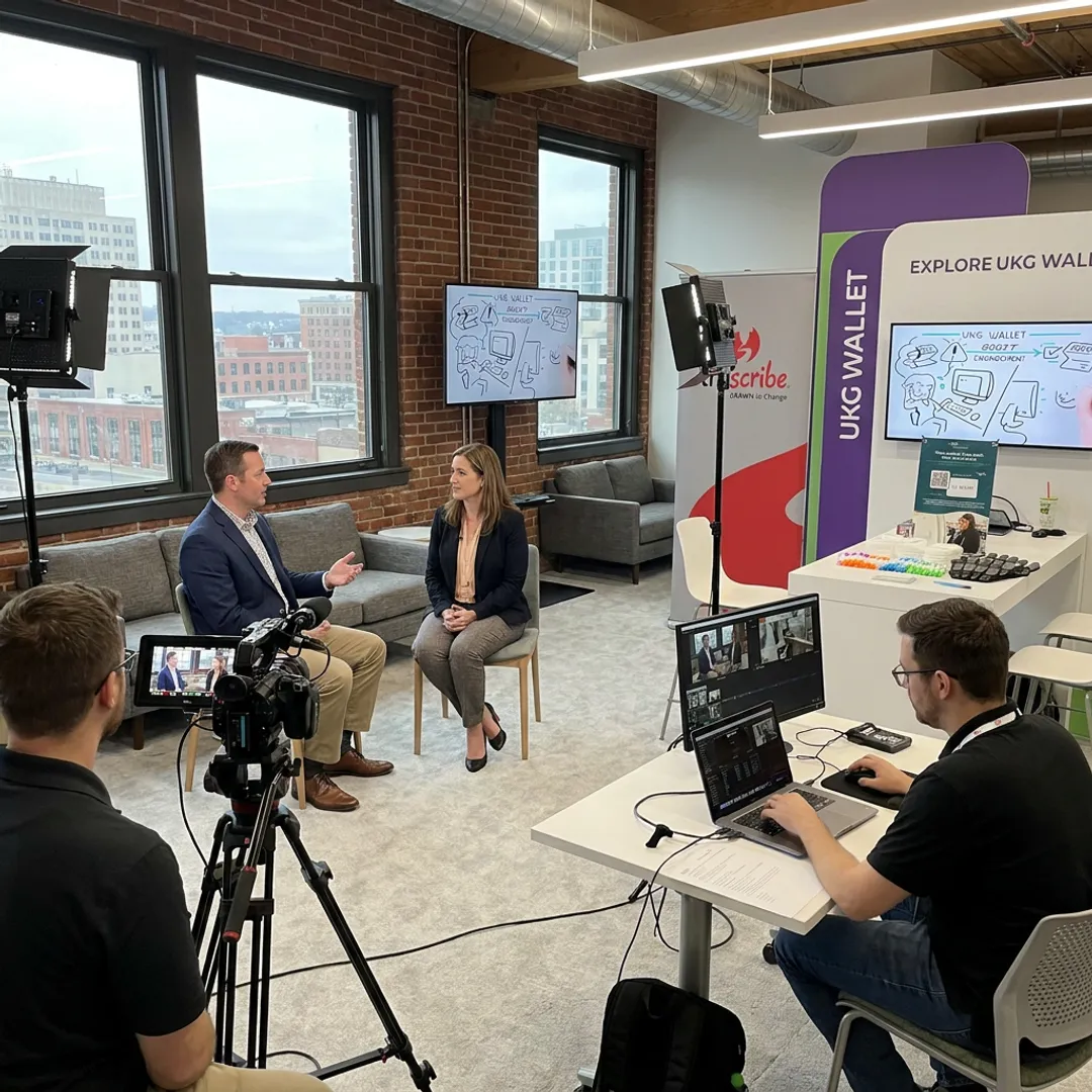 Video production crew filming an Albany business interview