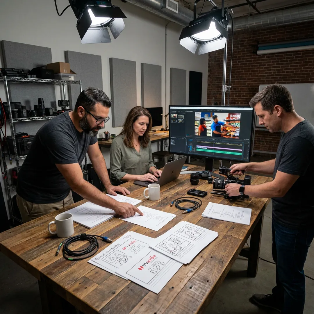 Commercial video team planning a production project