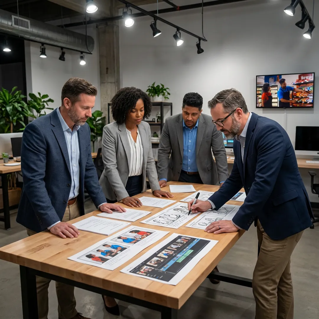 Creative team planning a business video production project
