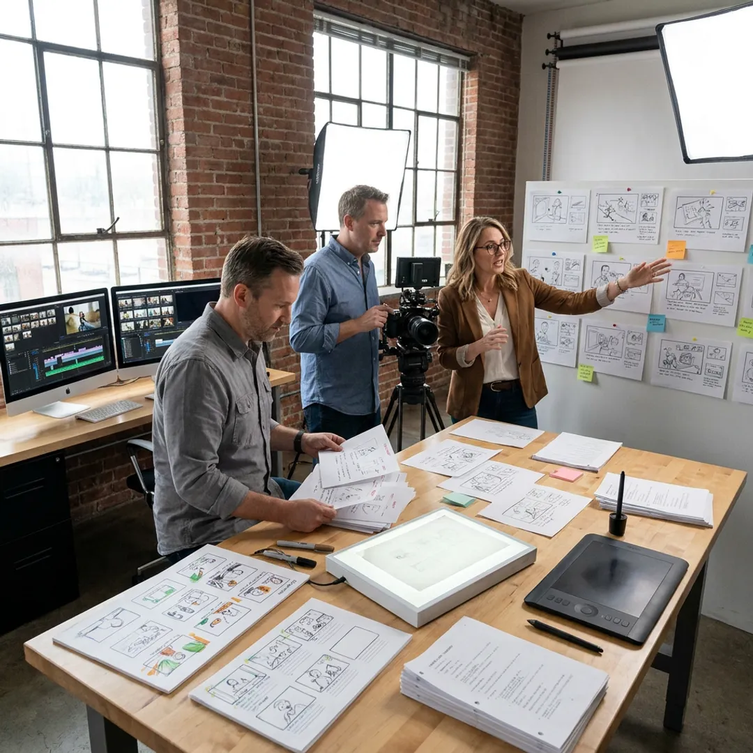 Video production agency team creating storyboard