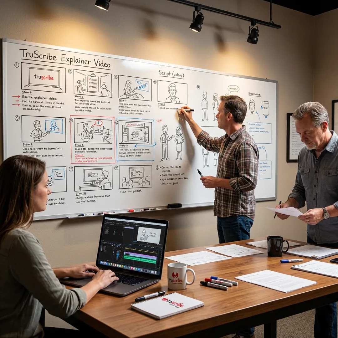 Creative video production team developing a whiteboard animation