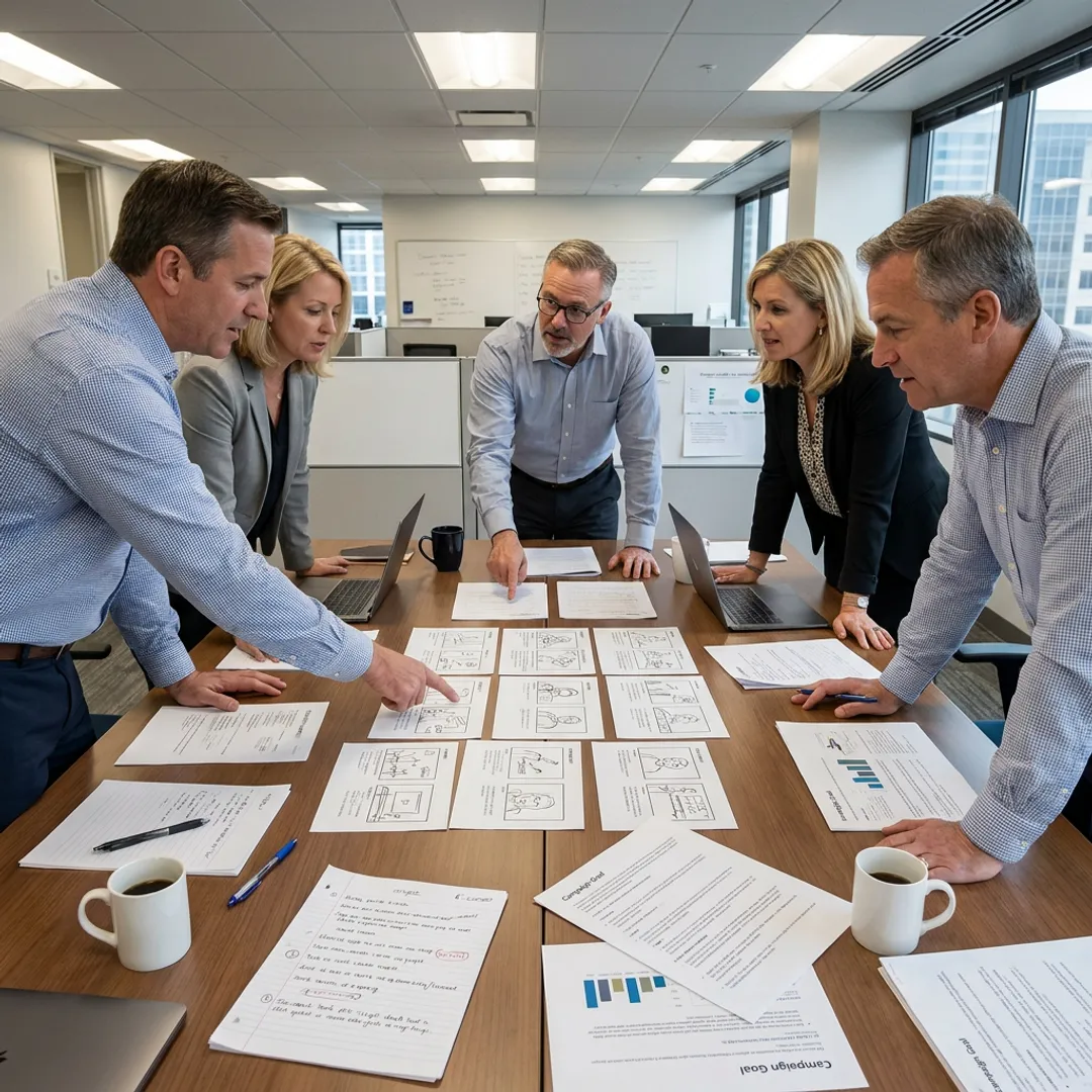 Creative team planning a video marketing storyboard