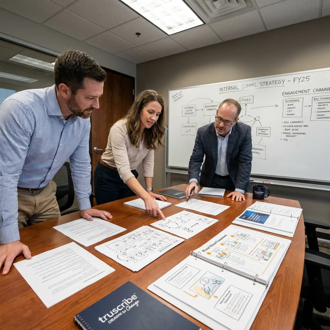 Internal communications consulting team planning employee messaging