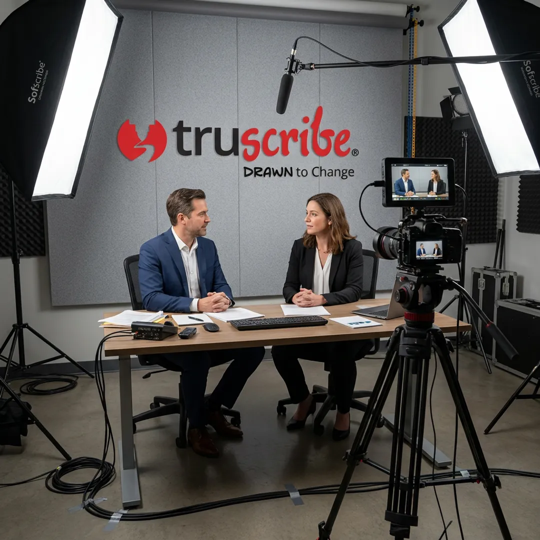 Video production team filming a professional interview