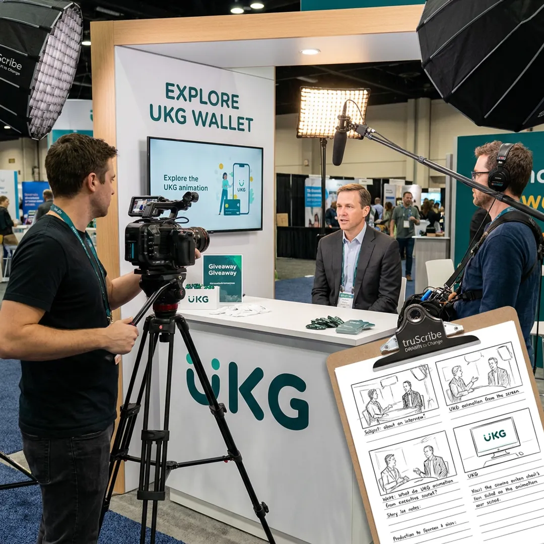 Professional video production crew filming a corporate interview