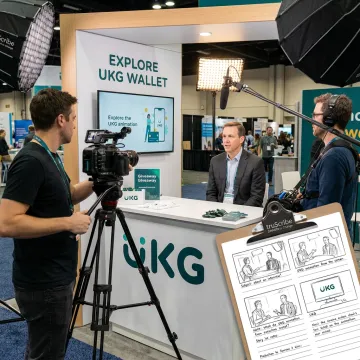 Professional video production crew filming a corporate interview