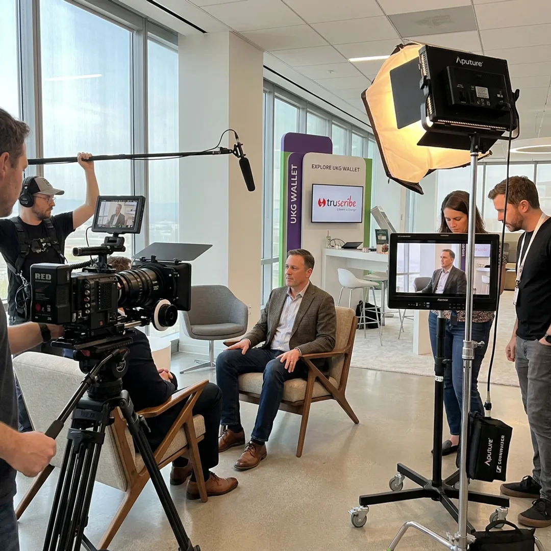 Corporate video production crew in Bay Area office