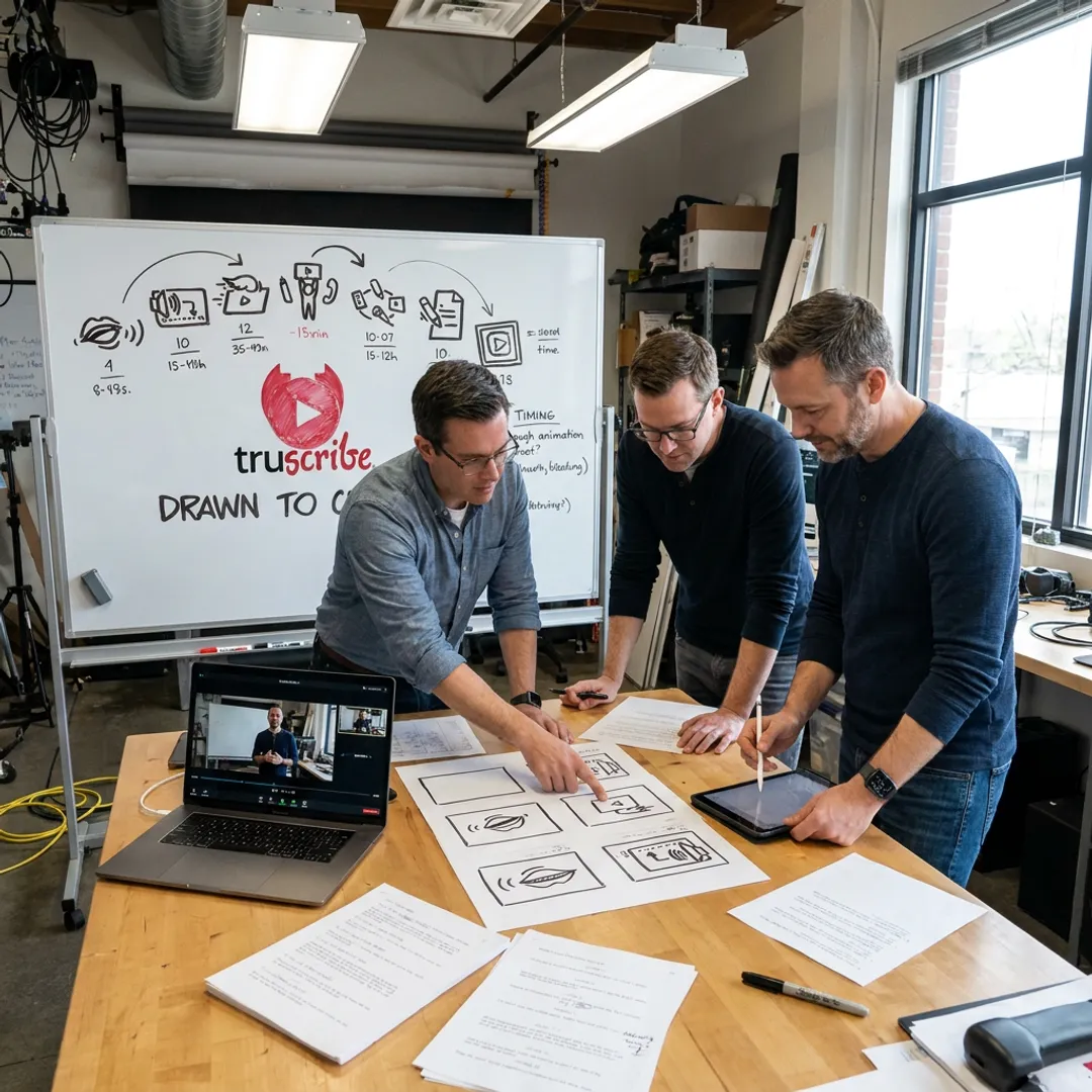 Video production team reviewing a corporate storyboard
