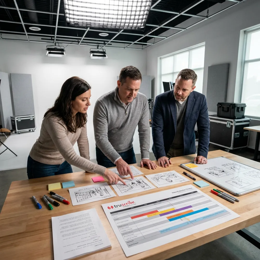 Creative team planning short form sales video storyboards