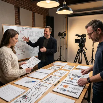 Video production team planning a corporate explainer video