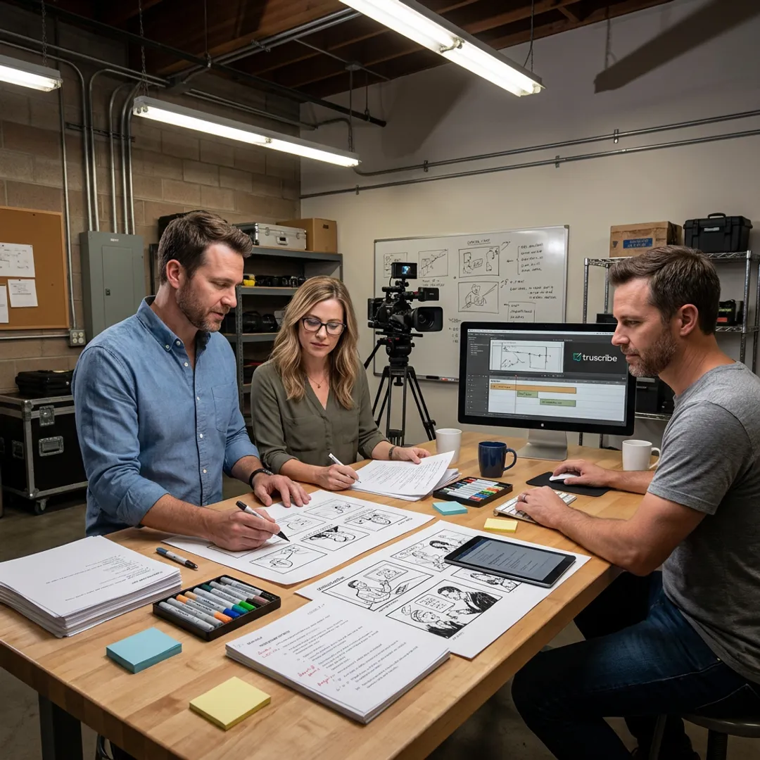 Custom video production team creating storyboard and editing content