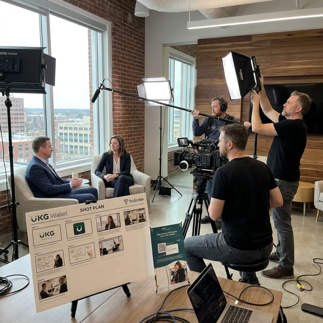 Video production crew filming a corporate interview