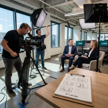 Professional video production team filming