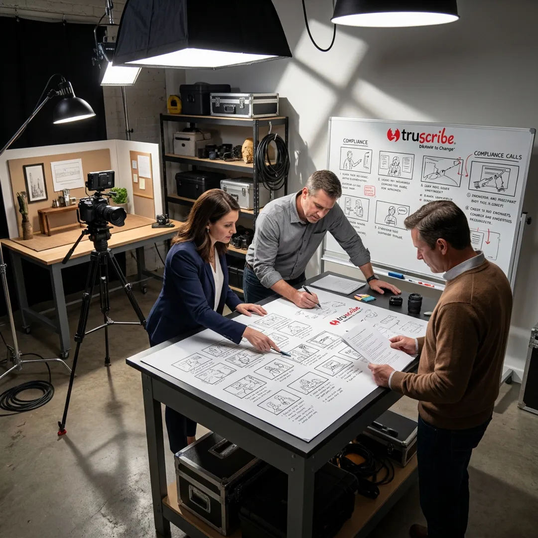 Legal video production team planning a marketing storyboard