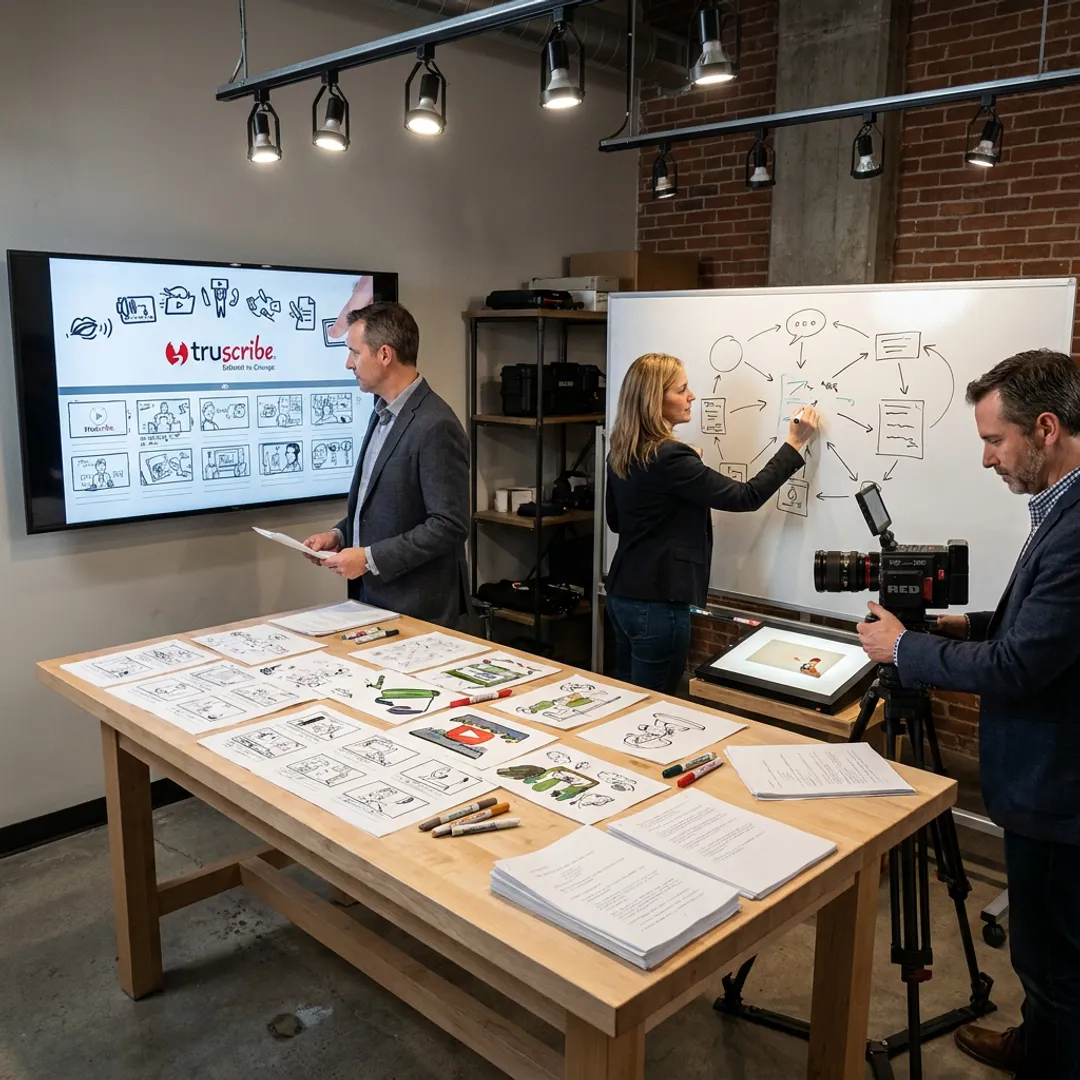 Video production team creating corporate whiteboard animation