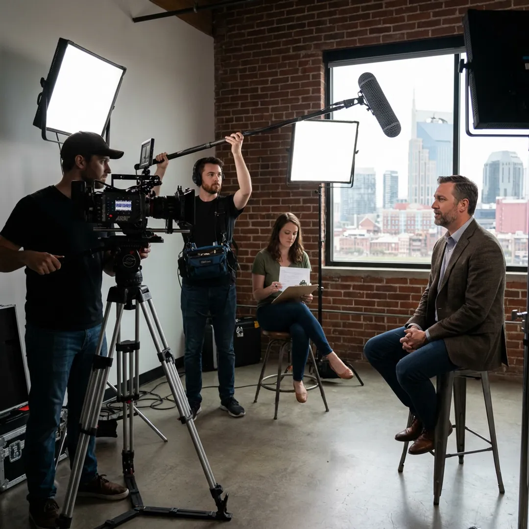 Nashville corporate video production crew filming an interview