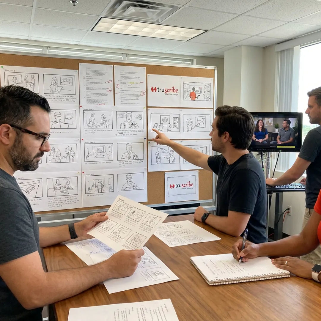 Creative team planning a brand story video