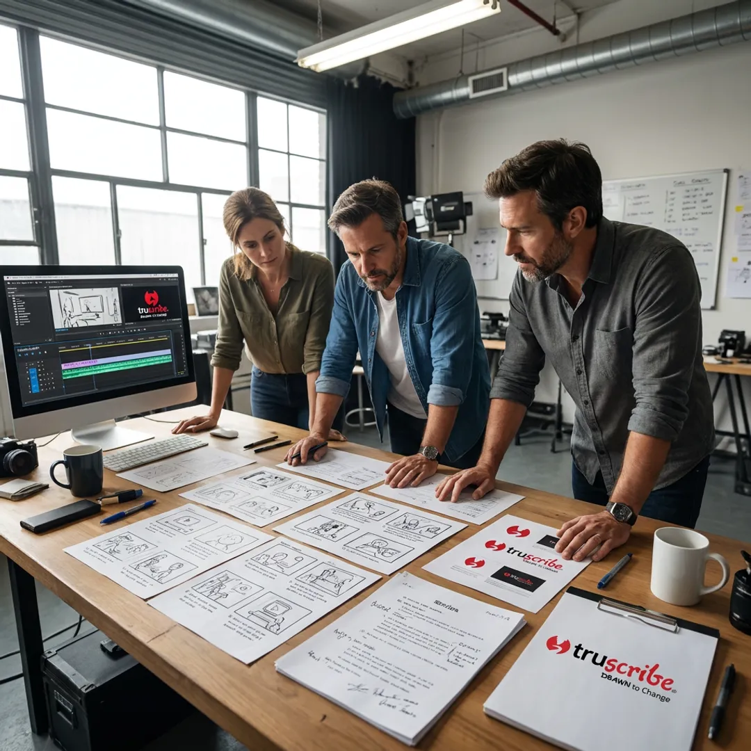 Creative team planning a branded video storyboard