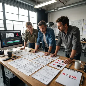 Creative team planning a branded video storyboard