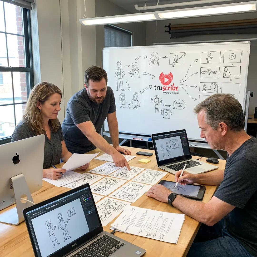 Illustrated eLearning content development workspace