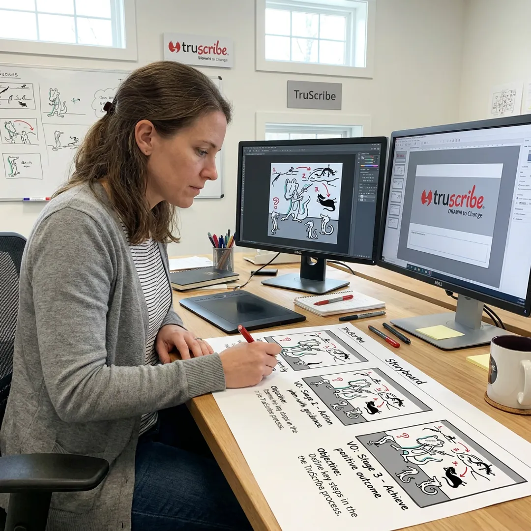 Illustrated corporate training storyboard review