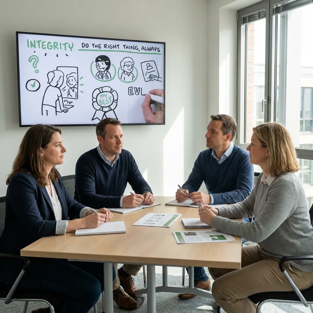 Employee onboarding training with illustrated whiteboard visuals