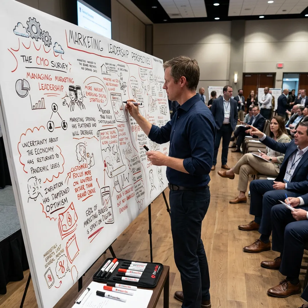 Live illustrator drawing conference discussion in real time