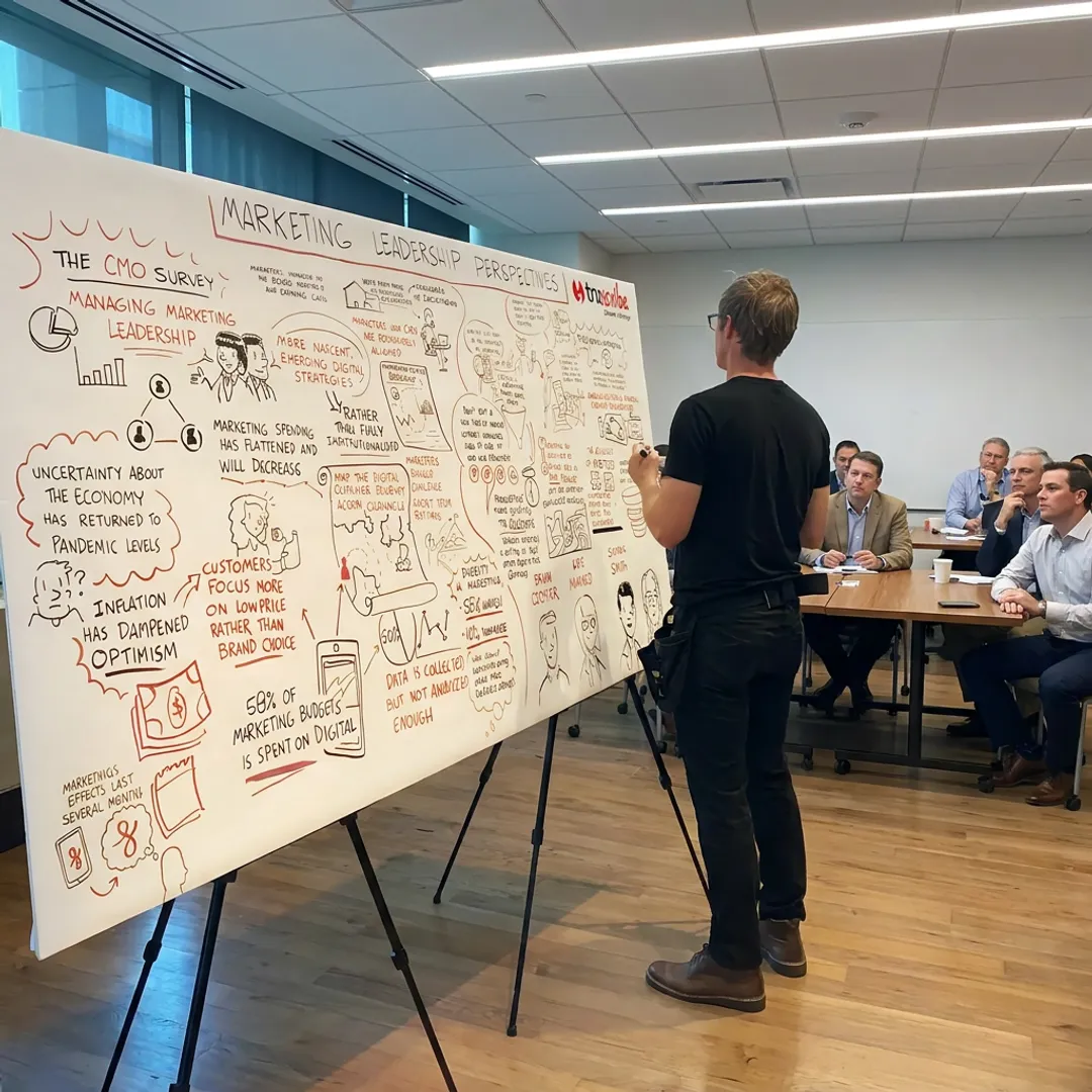 Graphic reporter illustrating a live business workshop