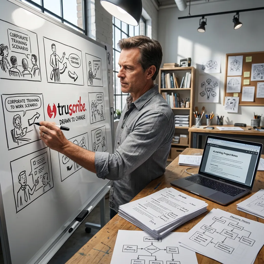 Illustrator creating corporate training visuals