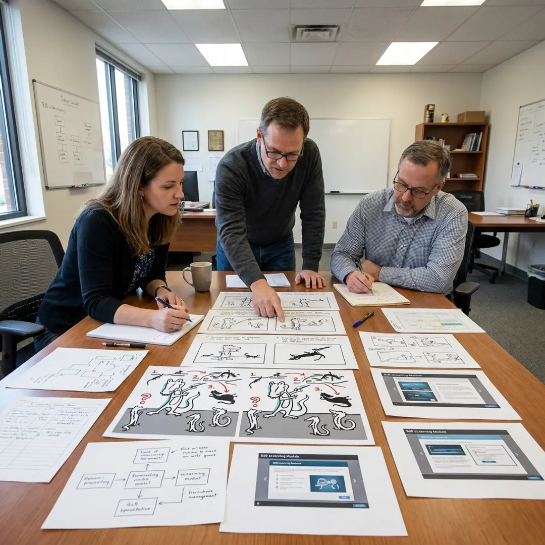 Team developing illustrated eLearning content