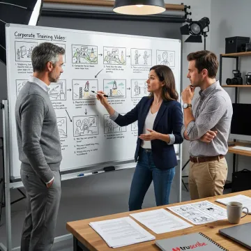 Whiteboard video production team planning corporate training content
