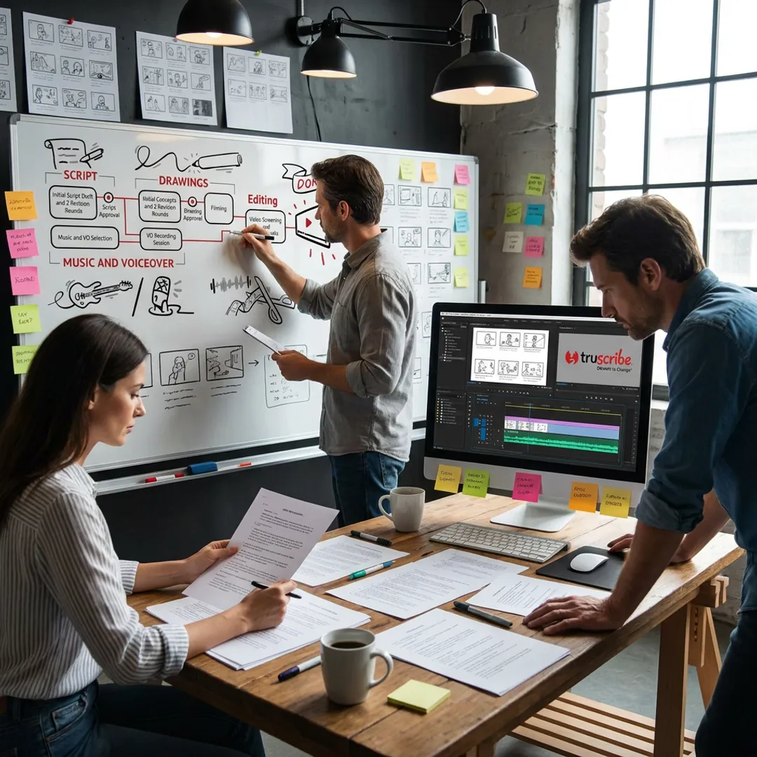Video production team planning a whiteboard explainer