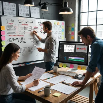 Video production team planning a whiteboard explainer