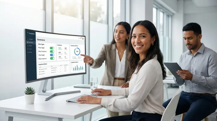 Enterprise compliance team configuring AI governance policies on central management platform