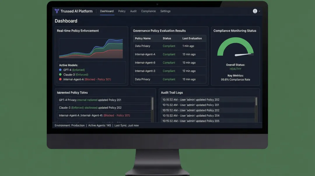 Trussed AI compliance platform dashboard showing real-time policy enforcement and audit trails