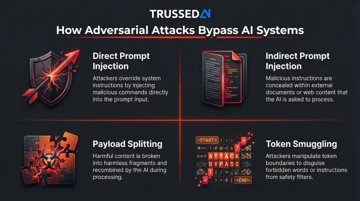 Four adversarial AI prompt injection attack types explained with examples