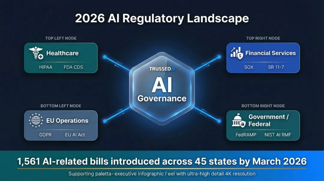 AI regulatory landscape 2026 showing key frameworks and compliance requirements by sector