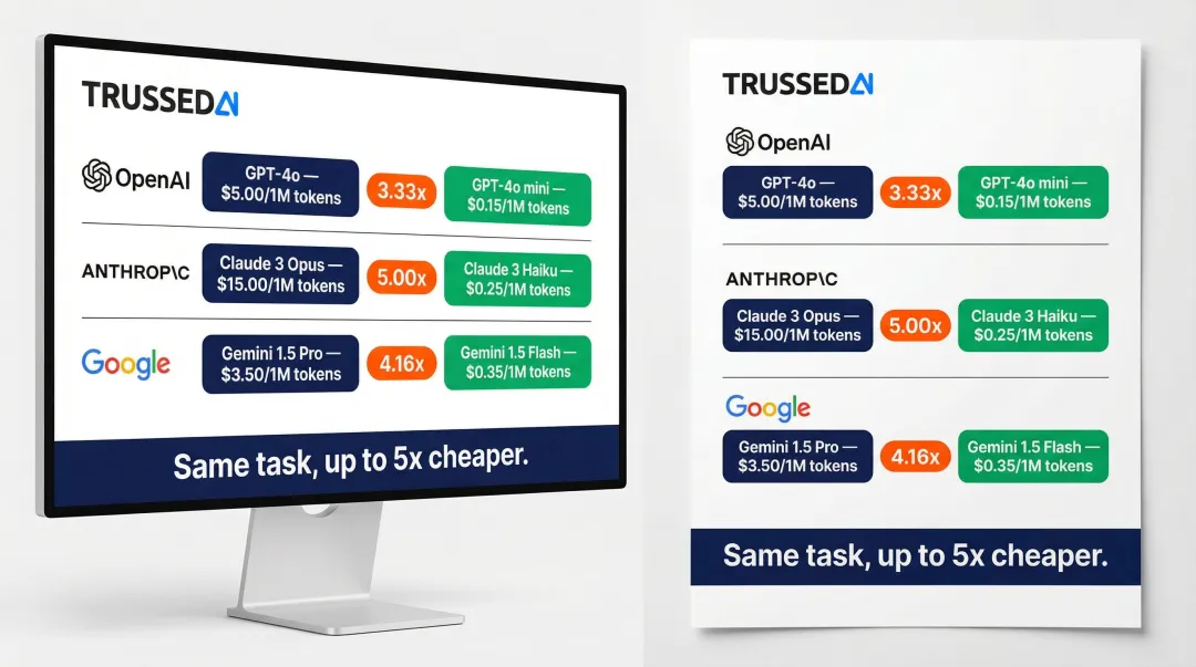 LLM provider model tier pricing comparison showing 3x to 5x cost differential