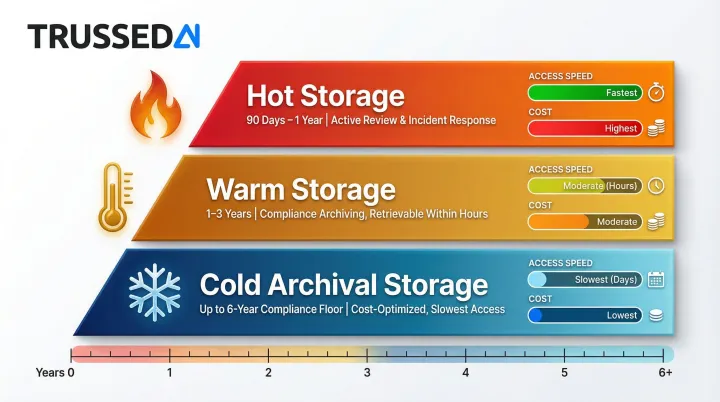 HIPAA audit log tiered storage strategy hot warm cold archival retention timeline