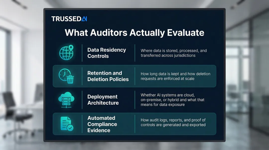 Four enterprise AI compliance architecture evaluation criteria checklist infographic