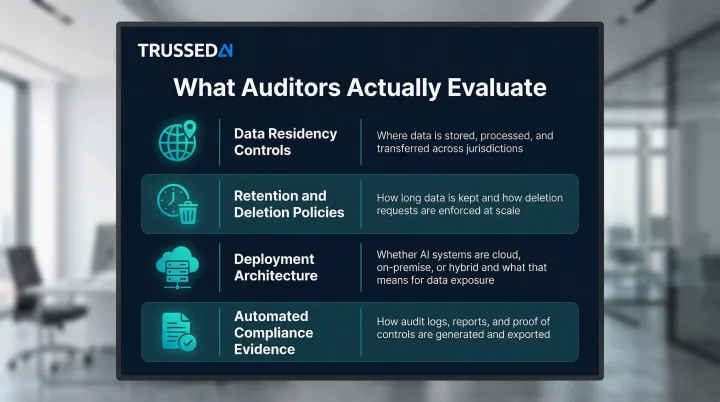 Four enterprise AI compliance architecture evaluation criteria checklist infographic