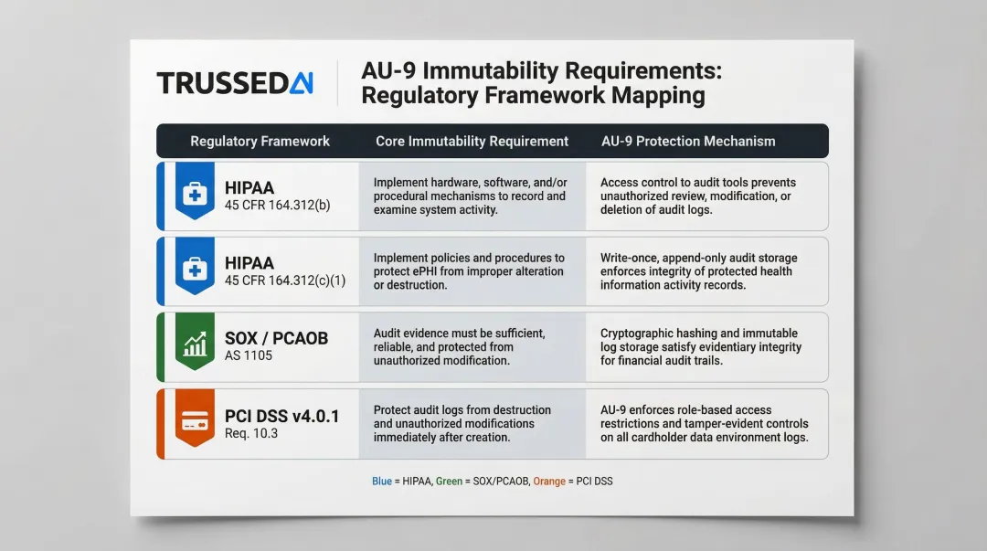 AU-9 compliance mapping across HIPAA SOX PCI DSS regulated industry frameworks